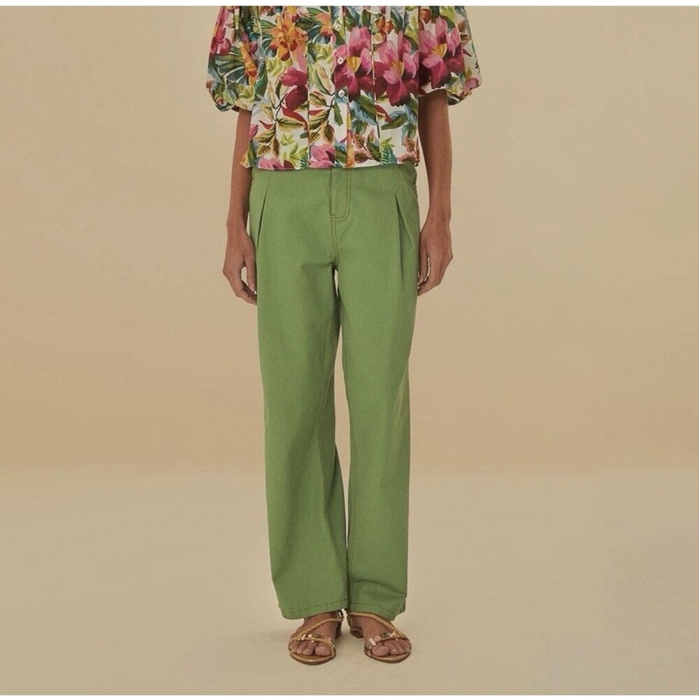 FARM Rio Green Pleat Pants NWT Size 31 Straight Leg Cotton $220